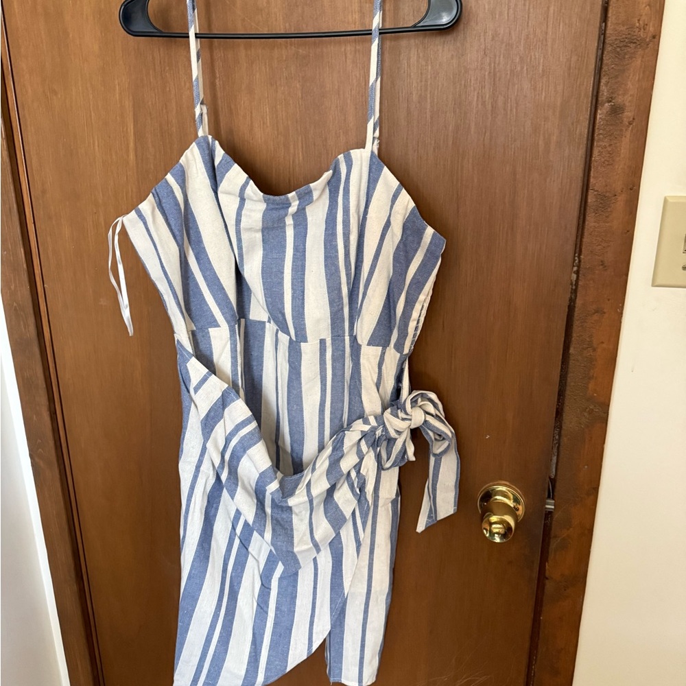 White Birch Blue and White Striped Midi Dress
